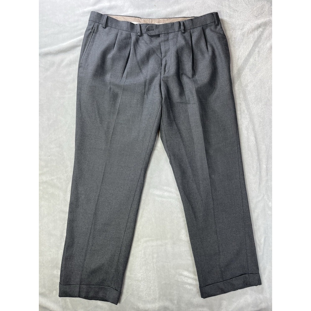 Lauren Ralph Lauren Dress Pants 38x30 100% Wool Trouser Grey Stripe Checker‎ Box